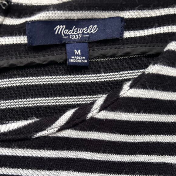 MADEWELL Gallerist Anywhere Black White Stripe Short Sleeve Fit Flare Dress-Sz M - Picture 7 of 8